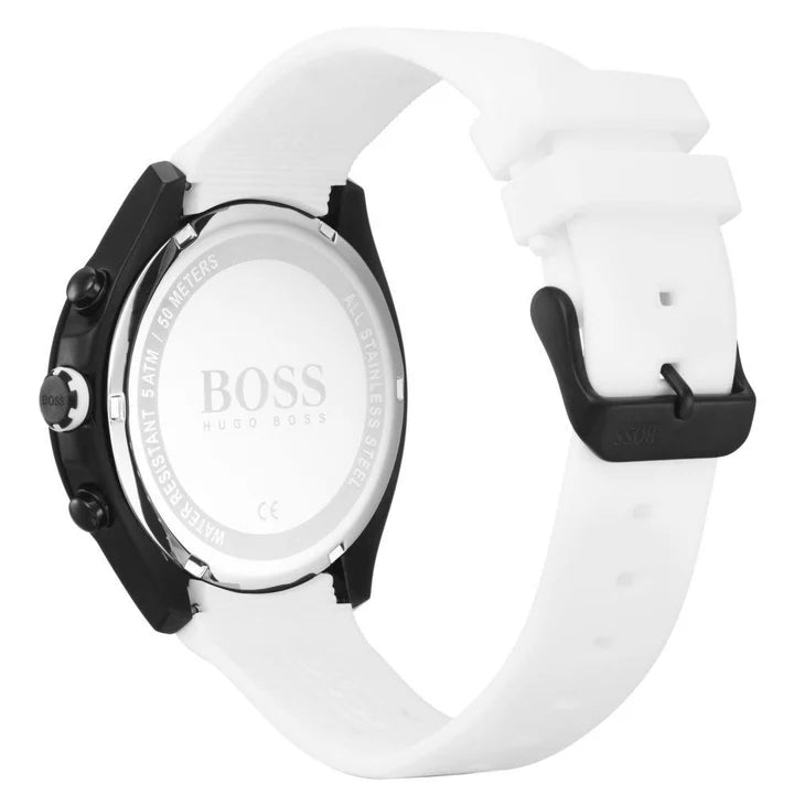 Hugo Boss Velocity, Black Dial White Silicone Strap Men's Watch – 1513718