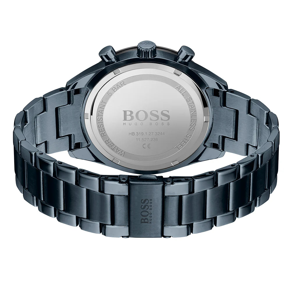 HUGO BOSS SANTIAGO BLUE STEEL GREY DIAL MEN'S CHRONO WATCH - 1513865