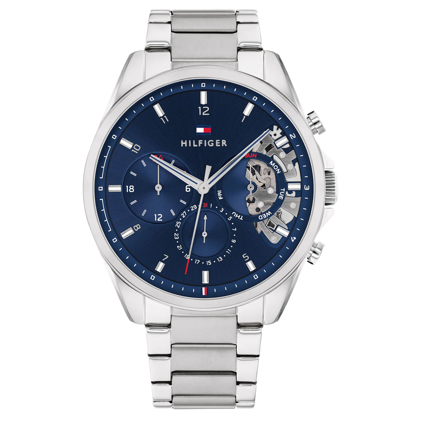 TOMMY HILFIGER MENS MULTI-FUNCTION NAVY DIAL W SILVER S/STEEL 1710448