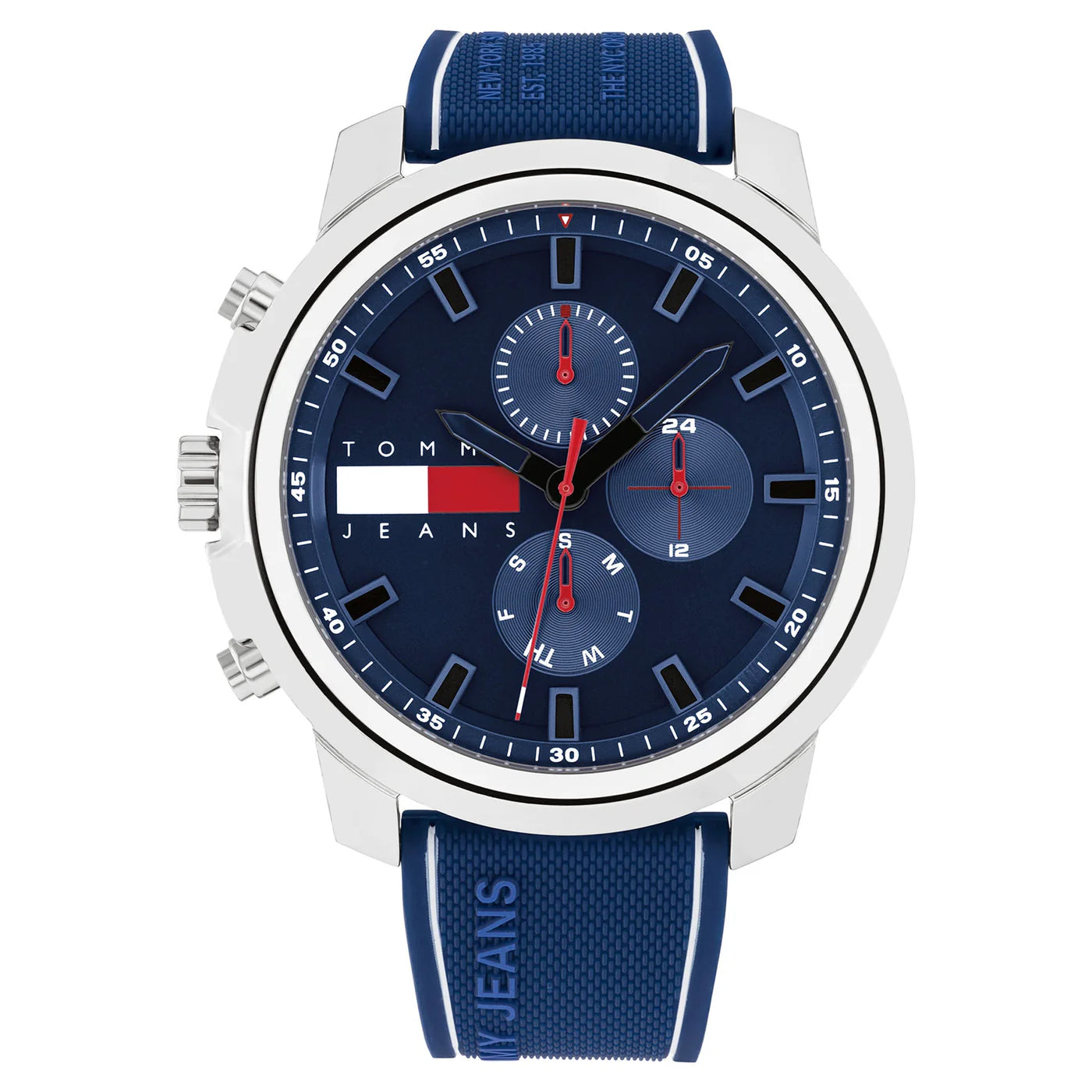 TOMMY HILFIGER MENS BLUE SILICONE MULTI-FUNCTION WATCH 1710582
