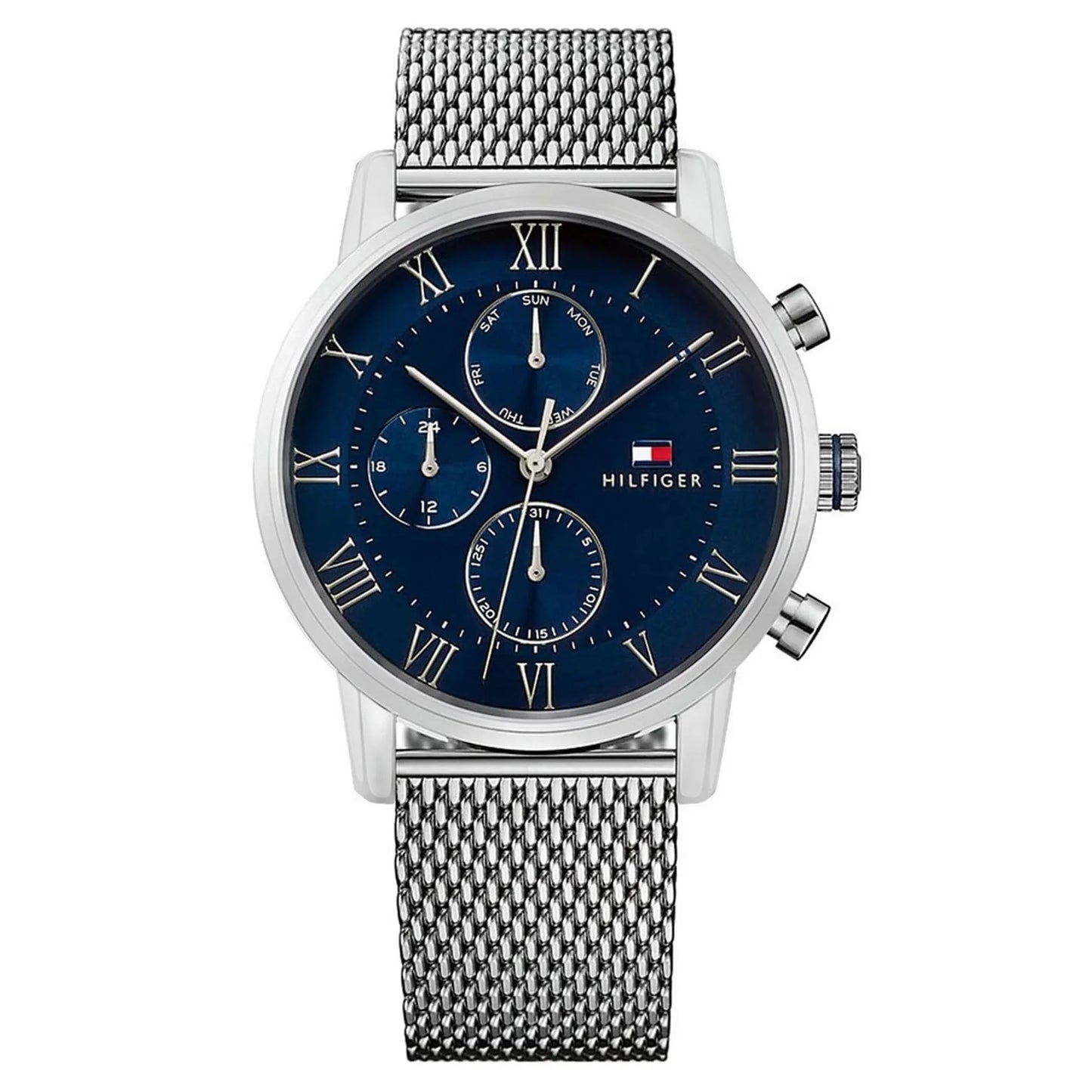 1791398 TOMMY HILFIGER STAINLESS STEEL MESH BLUE DIAL MEN'S MULTI-FUNCTION WATCH - 1791398