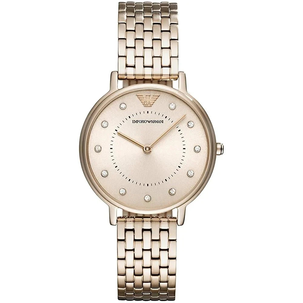 Emporio Armani Ladies All Rosegold Metal Watch With RoseGold Dial Featuring Crystals-AR11062