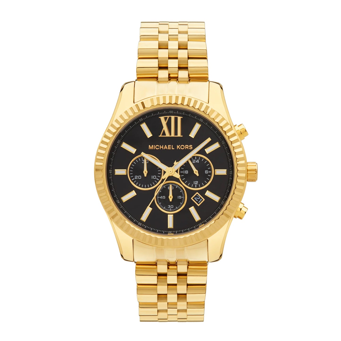 MK8286 MICHAEL KORS MEN'S LEXINGTON GOLD METAIL WATCH BLACK CHRONOGRAPH DIAL