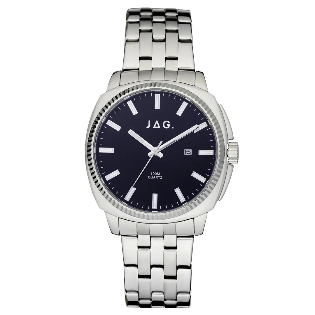 JAG MENS SILVER S/STEEL ANAGLOUE NAVY FACE J2655A