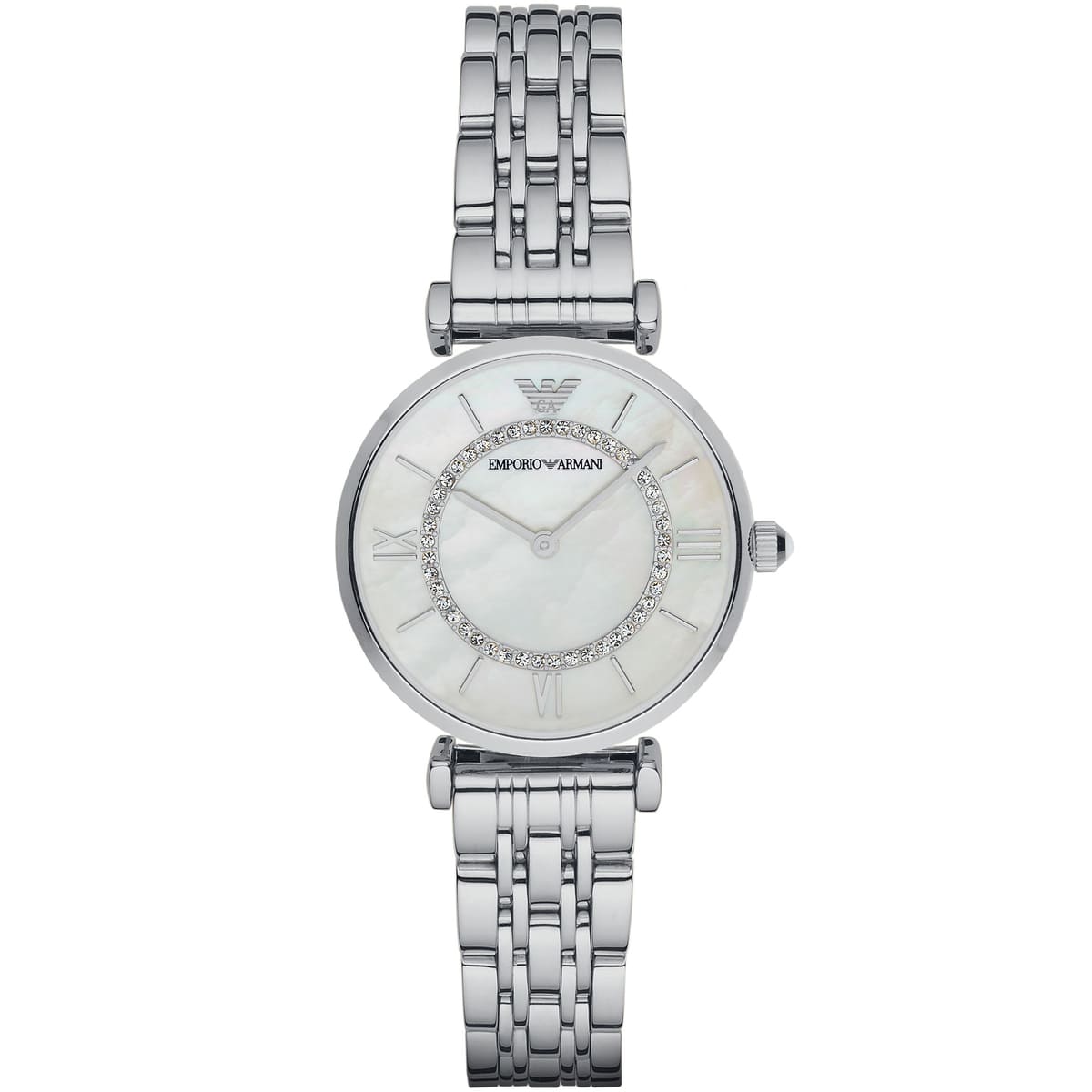 Emporio Armani Gianni T-Bar, Crystal-Accent Mother-of-Pearl Ladies Watch – AR1908