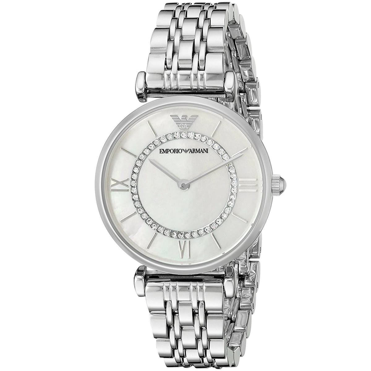 Emporio Armani Gianni T-Bar, Crystal-Accent Mother-of-Pearl Ladies Watch – AR1908