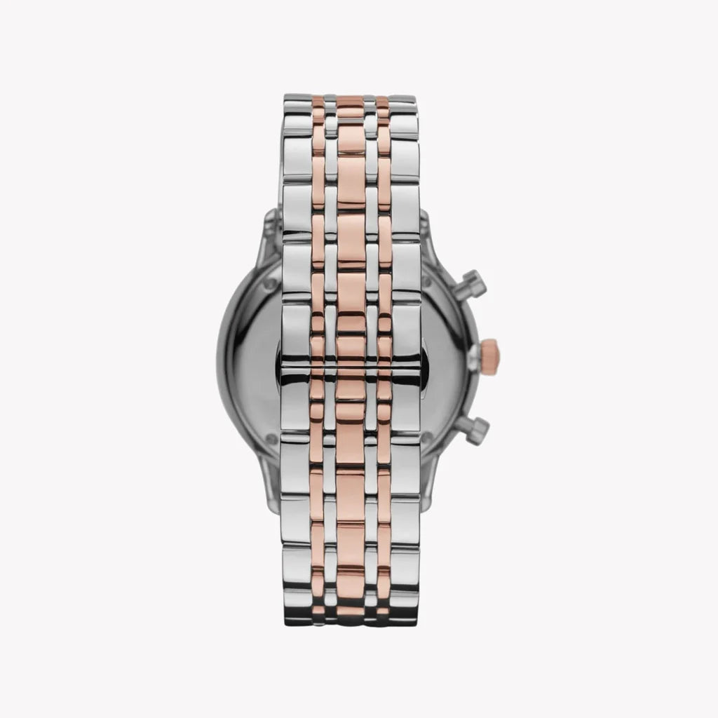 EMPORIO ARMANI GENTS TWO TONE ROSE GOLD WHITE DIAL WATCH