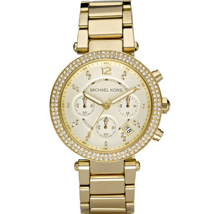 MICHAEL KORS LADIES PARKER ALL GOLD CHRONOGRAPH METAL WATCH WITH SWAROVSKI CRYSTAL CASE MK5354
