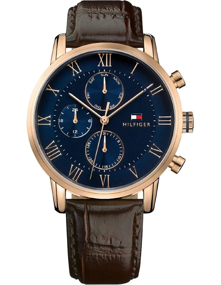 TOMMY HILFIGER KANE BROWN LEATHER MULTI-FUNCTION WATCH - 1791399