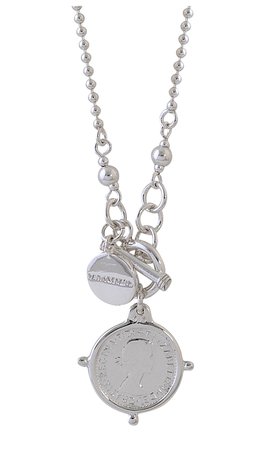 FINE BALL CHAIN NECKLACE WITH THREEPENCE www.jewellane
