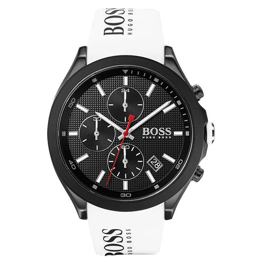 Hugo Boss Velocity, Black Dial White Silicone Strap Men's Watch – 1513718