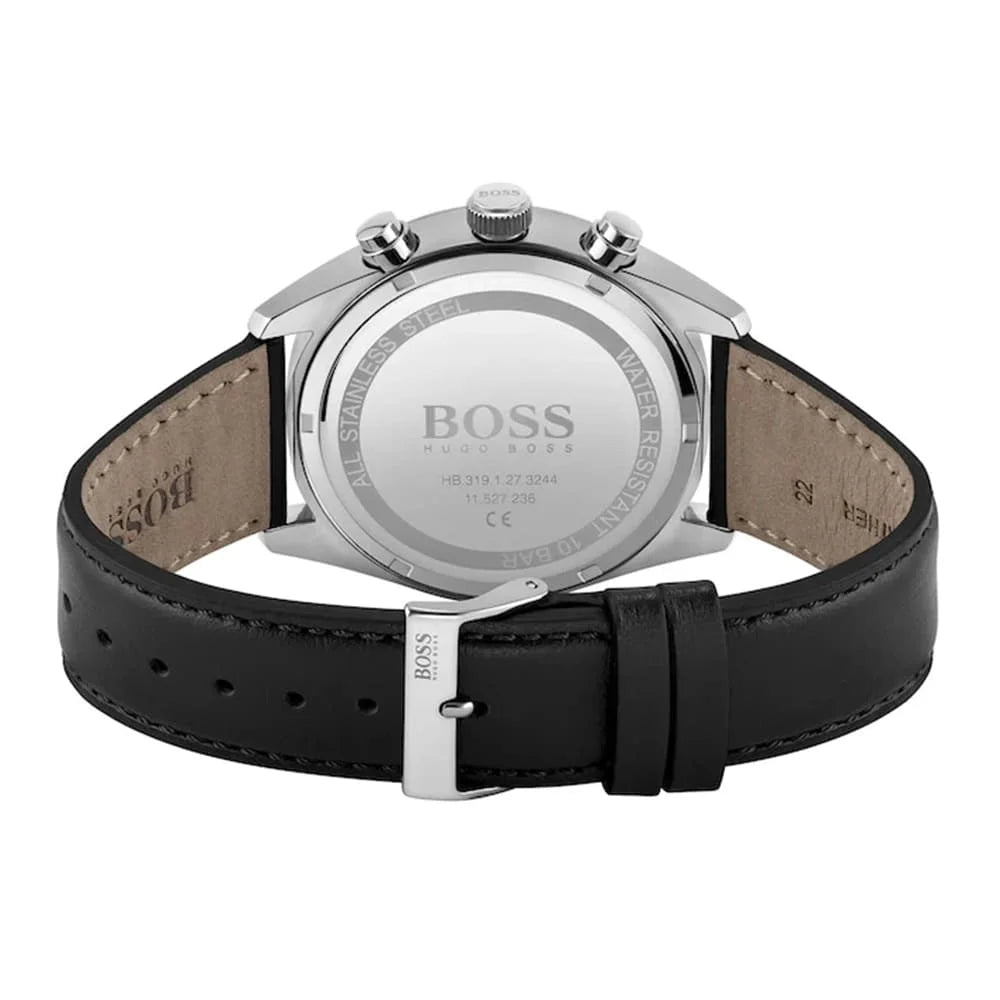 HUGO BOSS CHAMPION, BLACK LEATHER SILVER CHRONOGRAPH MENS WATCH - 1513816