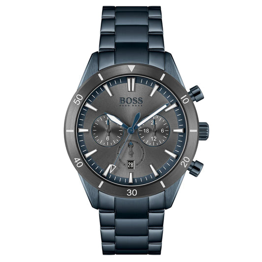 HUGO BOSS SANTIAGO BLUE STEEL GREY DIAL MEN'S CHRONO WATCH - 1513865