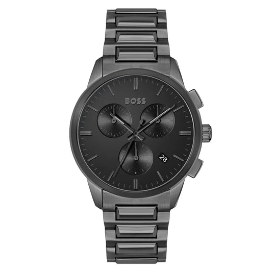 Hugo Boss ‘Dapper’ Grey Steel Black Dial Chronograph Men’s Watch – 1513929