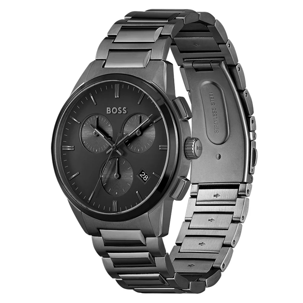 Hugo Boss ‘Dapper’ Grey Steel Black Dial Chronograph Men’s Watch – 1513929