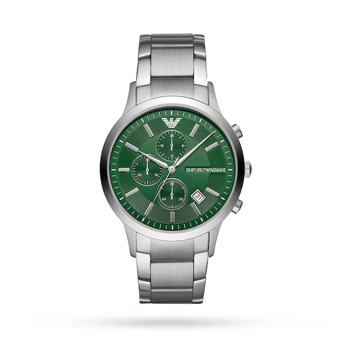 Emporio Armani ‘Renato’, Green Dial Stainless Steel Men's Chronograph Watch - AR11507