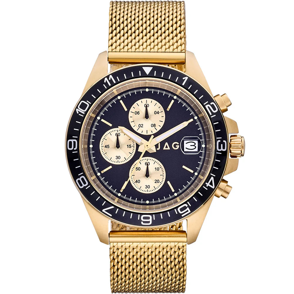 JAG MEN CURL BLK/BLK DIAL W GOLD MESH BAND J2840A