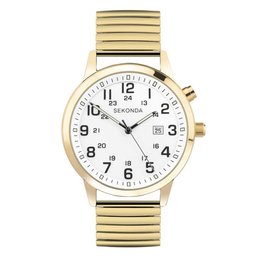 SEKONDA E-READER WHT DIAL GOLD STRAP 42MM SK30128