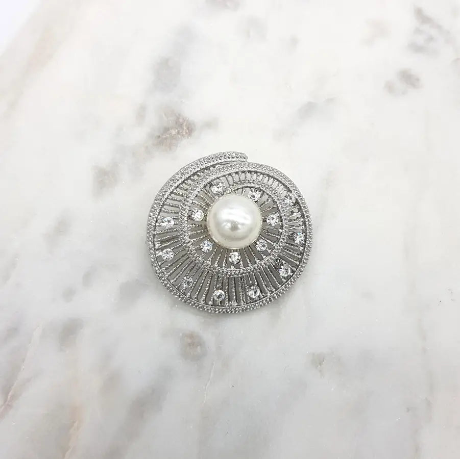 SWIRL STONE/PEARL BROOCH