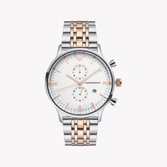 EMPORIO ARMANI GENTS TWO TONE ROSE GOLD WHITE DIAL WATCH