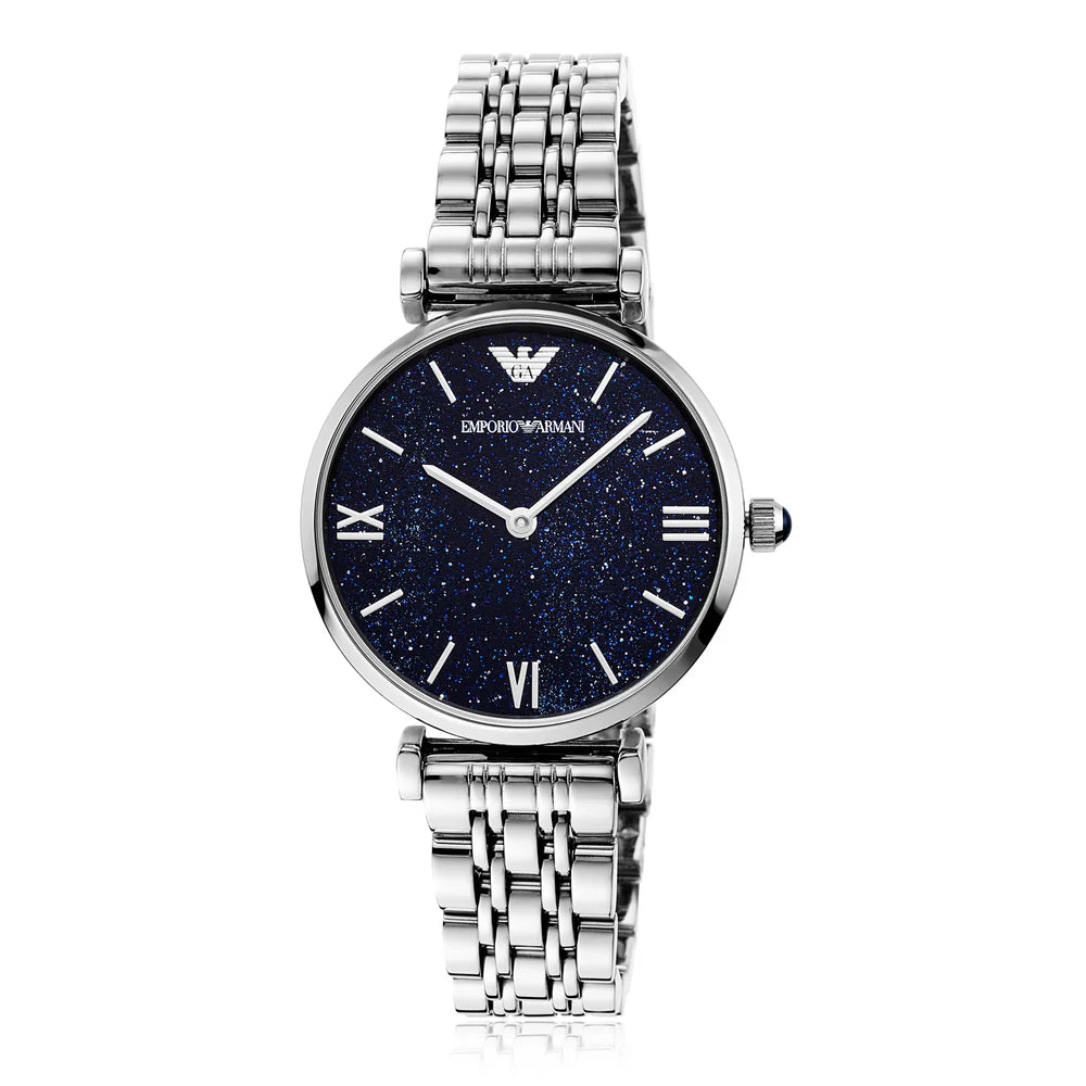 EMPORIO ARMANI LADIES BLUE DIAL SILVER S/STEEL