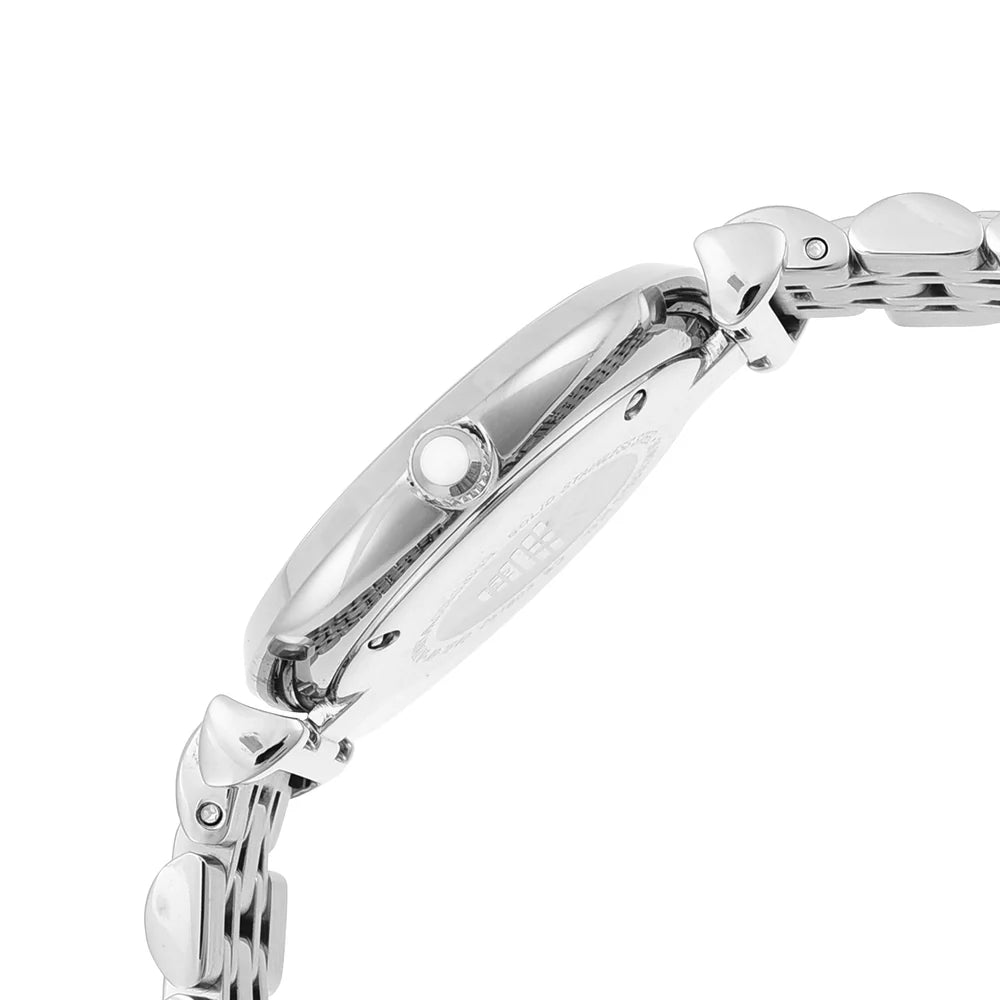 Emporio Armani Ladies Silver Metal Bracelet With White/Crystals Dial