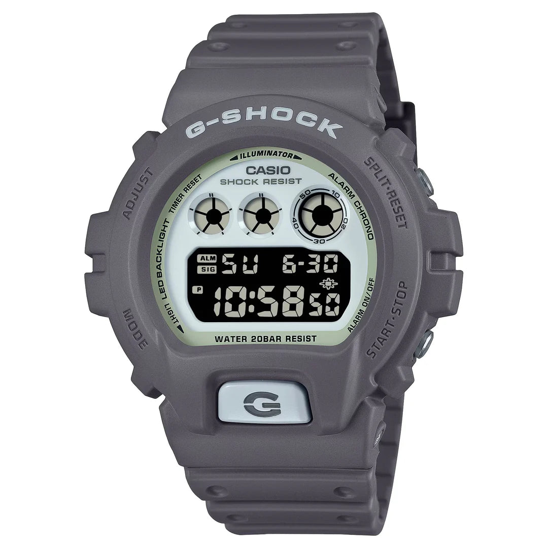 GSHOCK DIG HIDDEN GLOW GREY RESIN BAND WHT FACE DW6900HD-8D