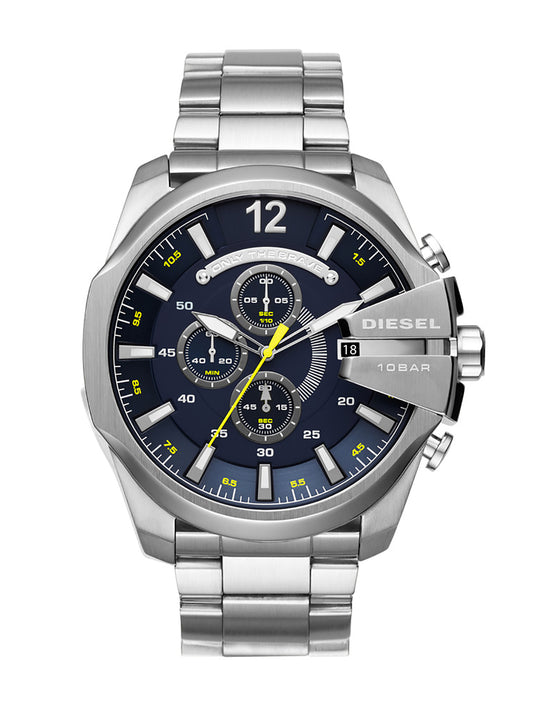 DIESEL BLUE DIAL W YELLOW FEATURES SILVER STEEL BAND DZ4465