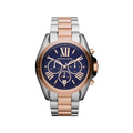 MICHAEL KORS LADIES TWO-TONE SILV/RG METAL WATCH WITH A BLUE DIAL FEATURING ROMAN NUMERALS AND ROSE-GOLD HANDS MK5606