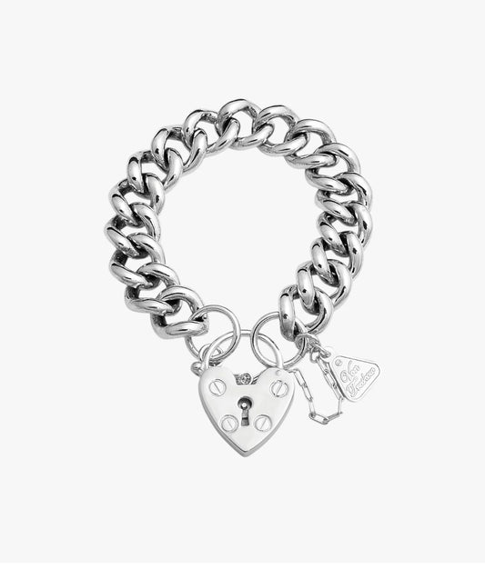 SILVER MEDIUM MAMA HEART PADLOCK BRACELET