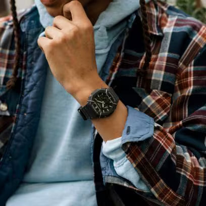 G-SHOCK DUO TONE ON TONE CARBON CORE, S/W, A;ARM, 200M WR, BLK DIAL, CASE & RESIN BAND GA2100PTS-8A