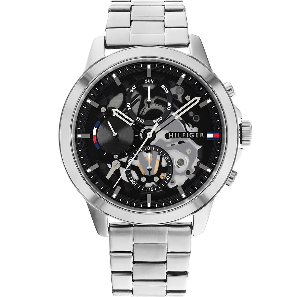 Tommy Hilfiger ‘Henry’, Silver-Tone Stainless Steel, Skeleton Dial, Multifunction Men’s Quartz Watch – 1710477