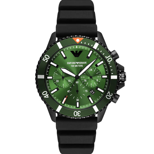 Emporio Armani AR11463 Diver Chronograph GREEN DIAL W BLK SILCONE BAND