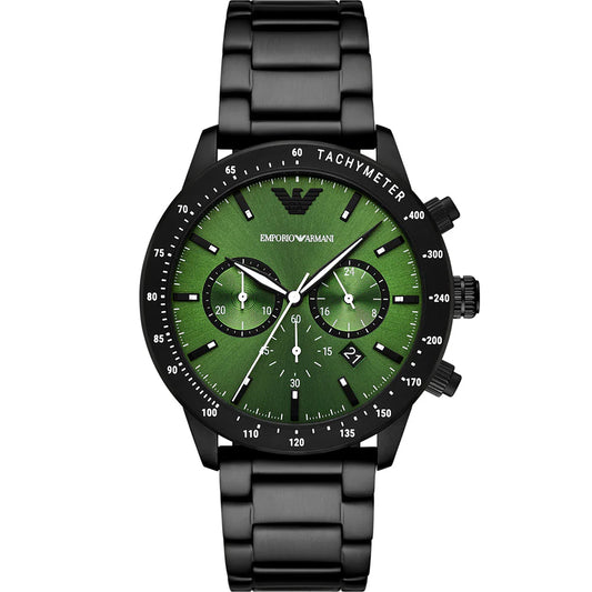 Emporio Armani AR11472 Mario Green metalic Dial Black Stainless Steel Mens Watch