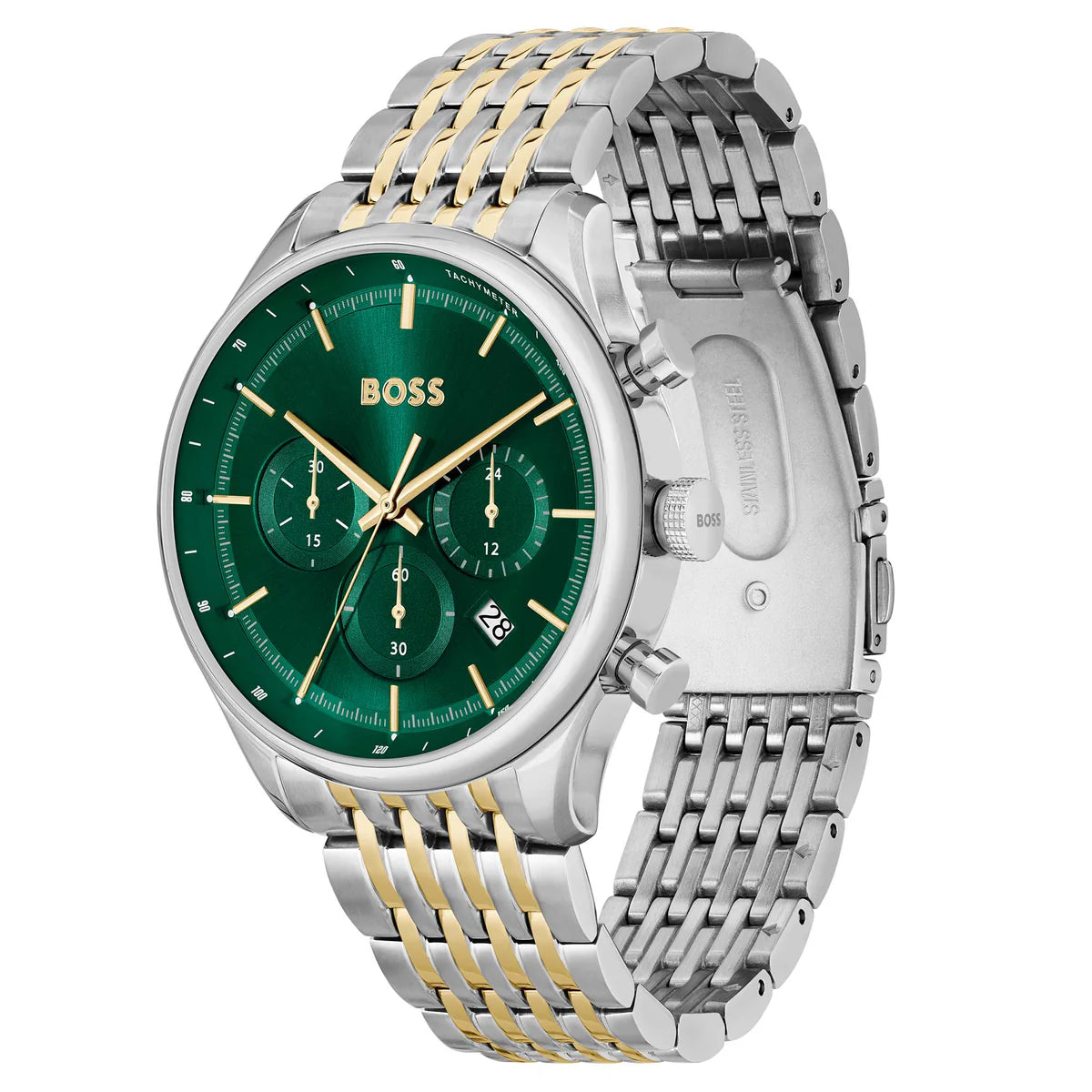 Hugo Boss Two-Tone Steel Green Dial Chronograph Men's Watch - 1514081