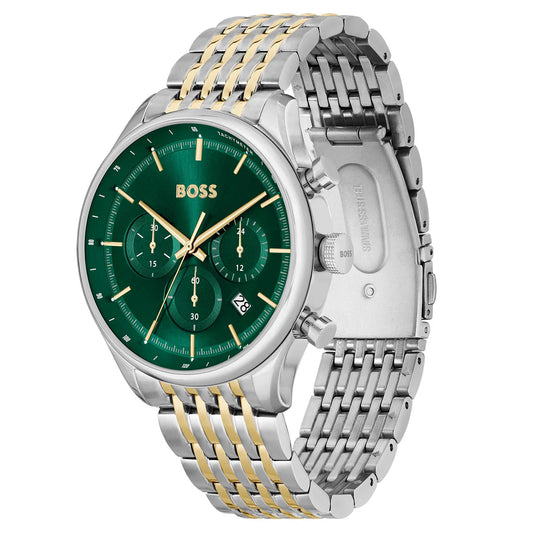 Hugo Boss Two-Tone Steel Green Dial Chronograph Men's Watch - 1514081