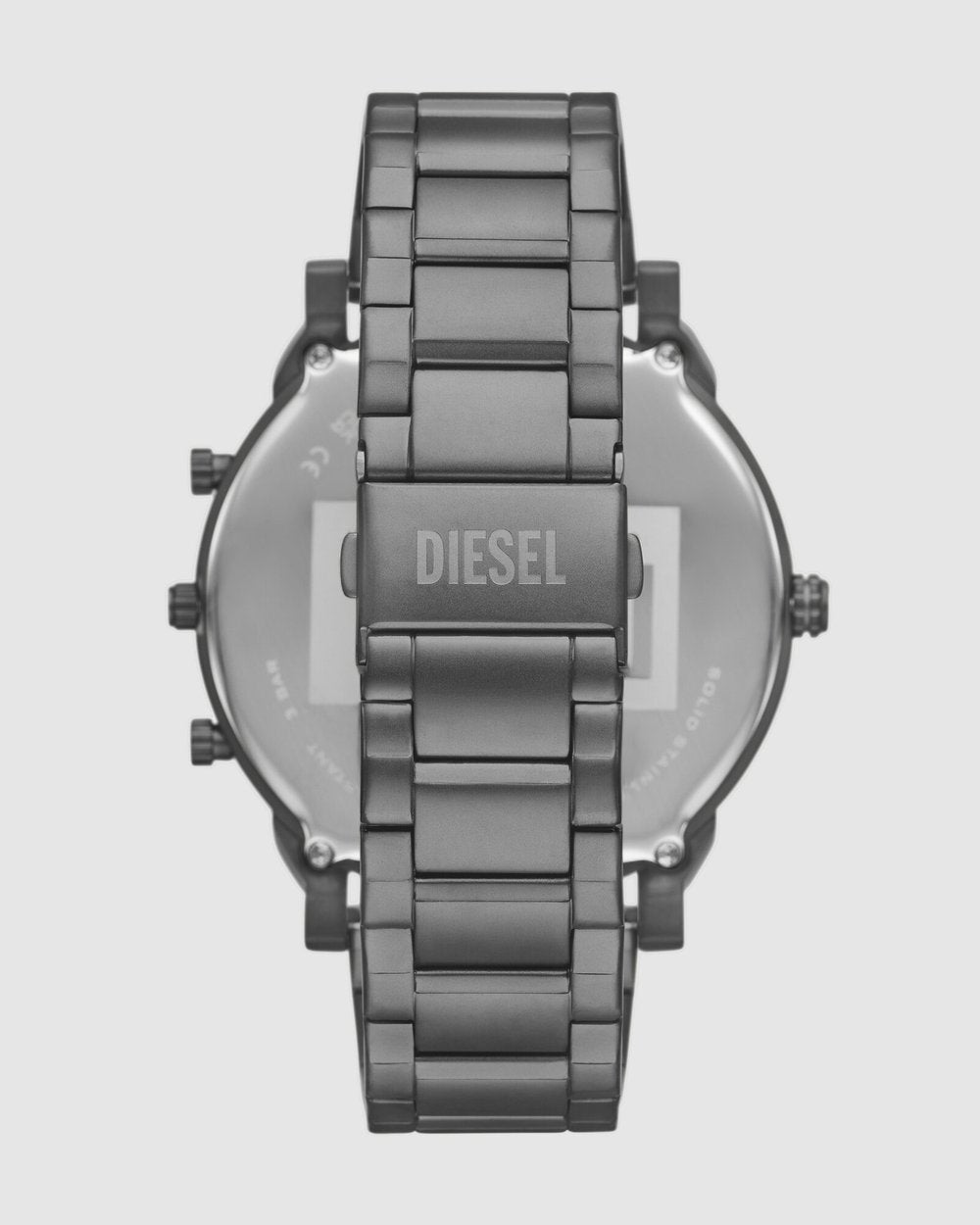 Diesel Mr. Daddy watch features a gray textured dial w gunmetal band