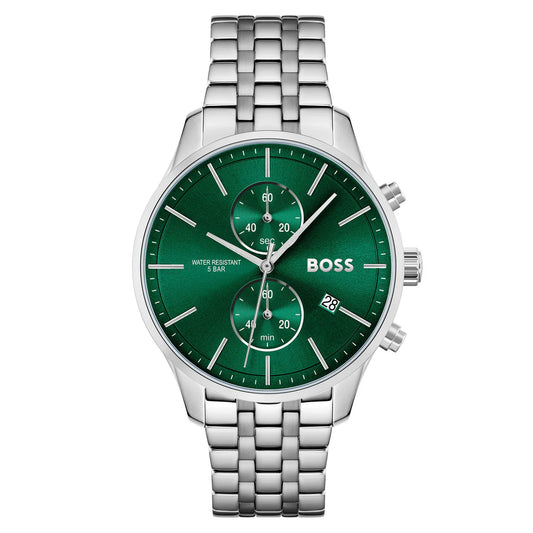 HUGO BOSS 1513975 S/S GREEN DIAL MENS WATCH