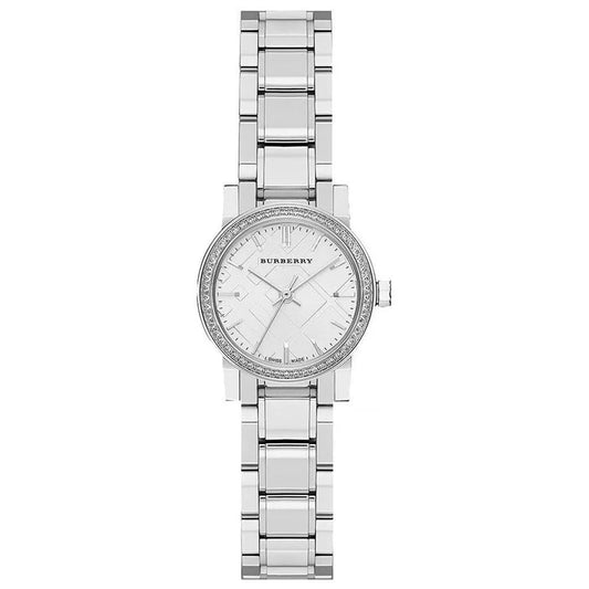 Burberry Ladies Silver Metal Watch With Diamond Case Textured Dial