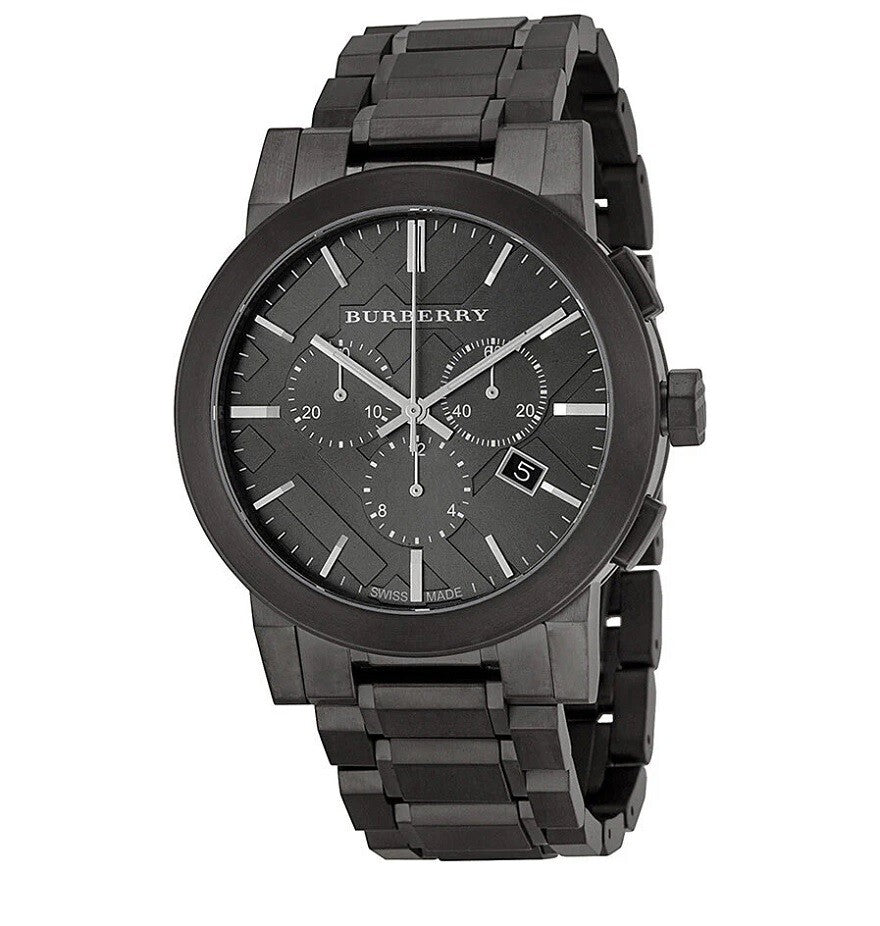 BURBERRY SILVER STAINLESS STEEL CHRONOGRAPH GREY FACE SWISS MADE SAPPHIRE GLASS BU9354