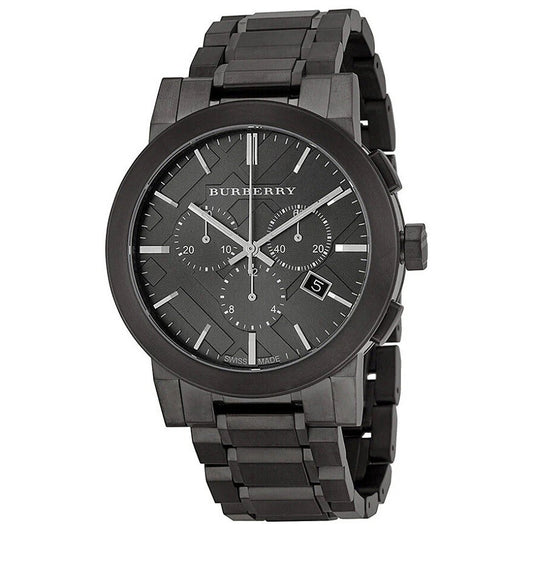 BURBERRY SILVER STAINLESS STEEL CHRONOGRAPH GREY FACE SWISS MADE SAPPHIRE GLASS BU9354