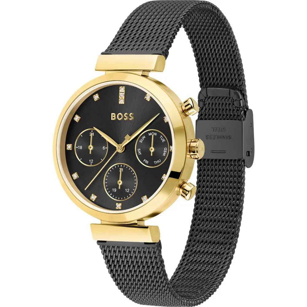 HUGO BOSS FLAWLESS, 2 TONE GOLD/BLACK CHRONOGRAPH LADIES WATCH - 1502627