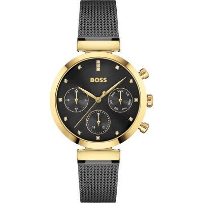 HUGO BOSS FLAWLESS, 2 TONE GOLD/BLACK CHRONOGRAPH LADIES WATCH - 1502627