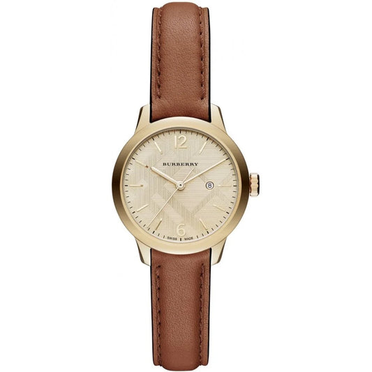 Burberry Champagne Check Stamped Dial Brown Leather Ladies Watch