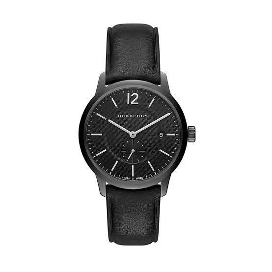 BURBERRY BLACK LEATHER BAND WITH BLACK DIAL FEATURING DATE BU10003