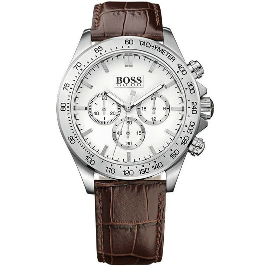 Hugo Boss Ikon Chronograph White Dial Brown Leather Strap Watch for Men - 1513175