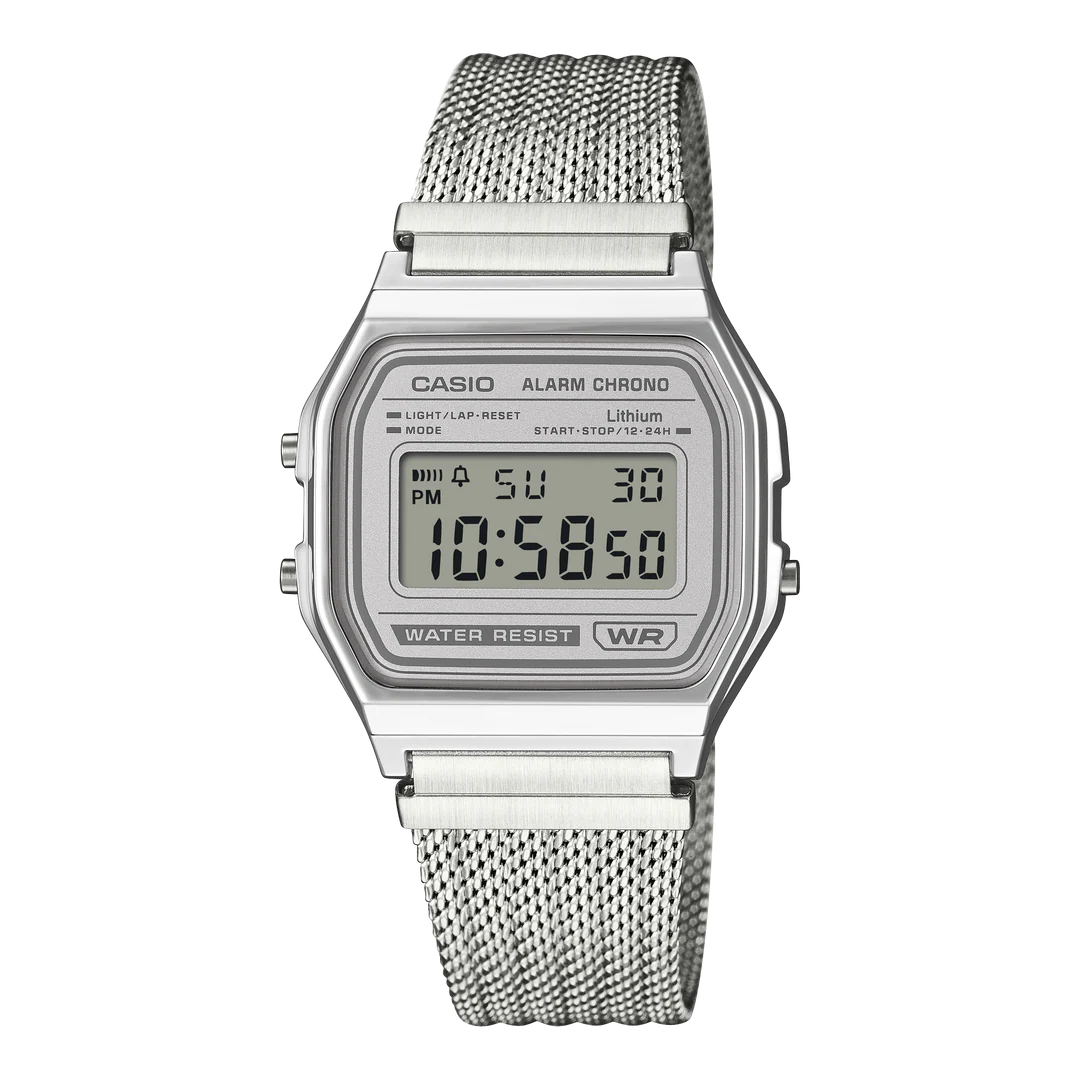 CASIO VINTAGE SILVER ON SILVER A158WEM-7D