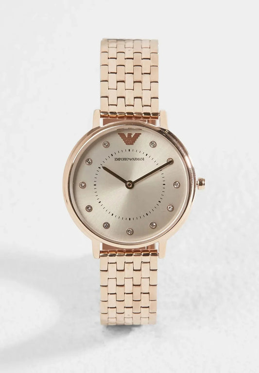 Emporio Armani Ladies All Rosegold Metal Watch With RoseGold Dial Featuring Crystals-AR11062