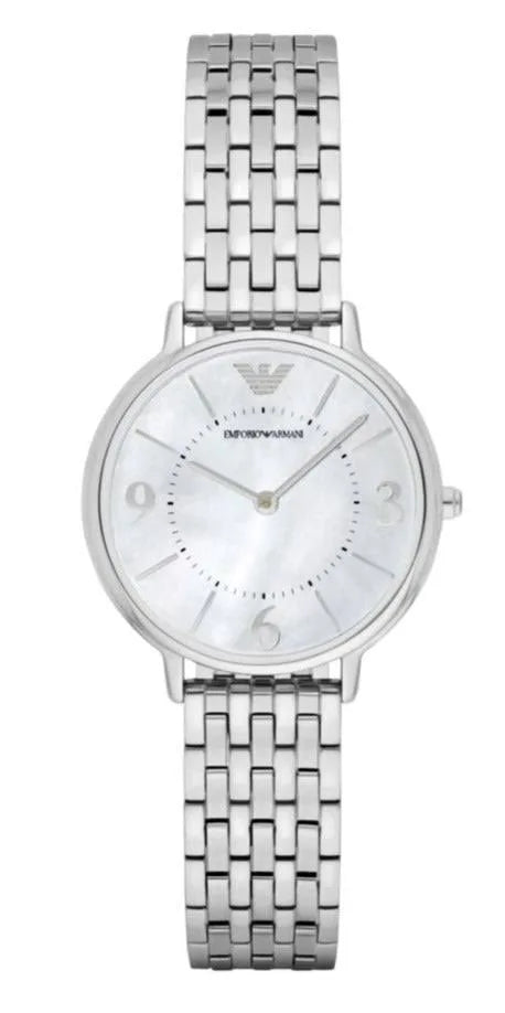Emporio Armani L adies Silver Metal Link Band With Mother Of Pearl Dial -AR2507