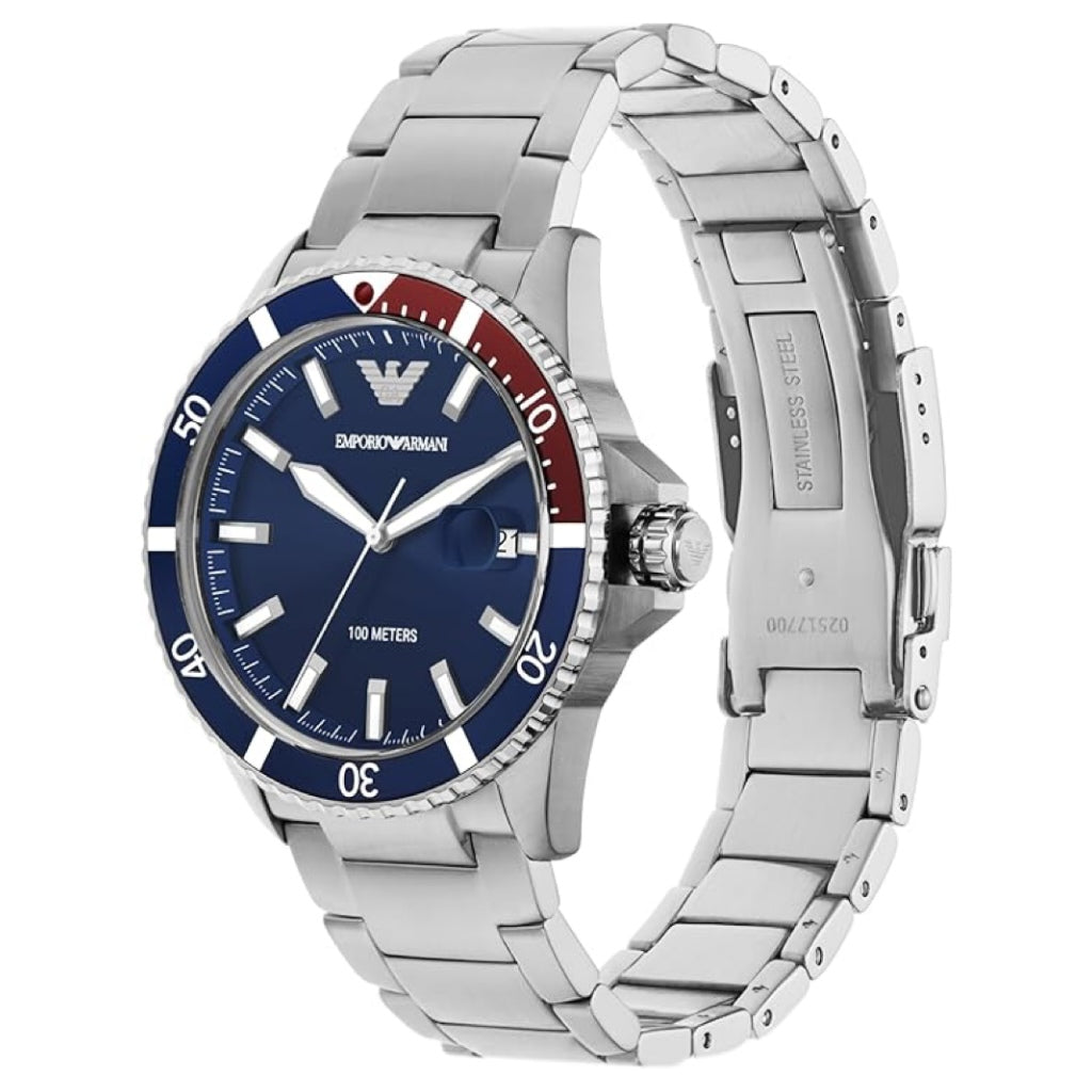 EMPORIO ARMANI MENS BLUE SILVER S/STEEL CHRONOGRAPH WATCH